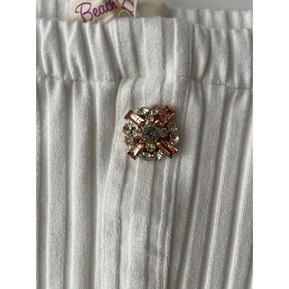 Beach Bunny Franny Rhinestone Skirt SM White Ribbed Stretch Quiet Luxury Party - Picture 4 of 9